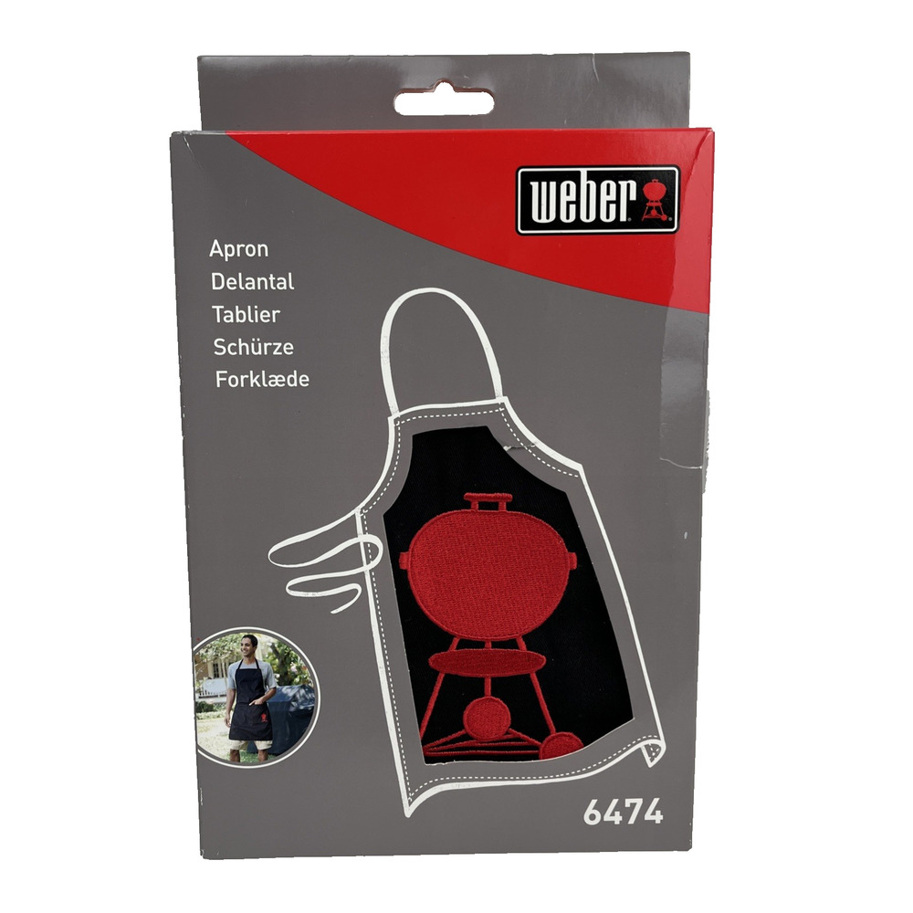 Weber BarBQ Grilling Apron 6474 Pocket Black Embroidered Red Logo Cotton BBQ